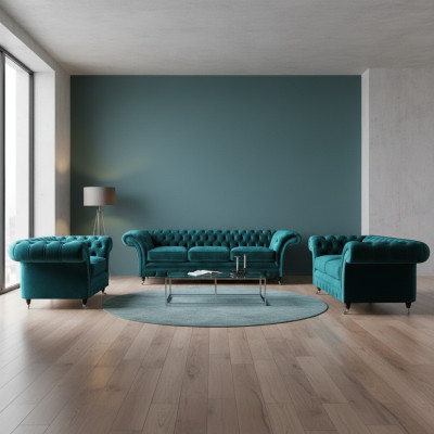 Green Living Room Chesterfield Suite Designer Upholstered Furniture Luxury Set