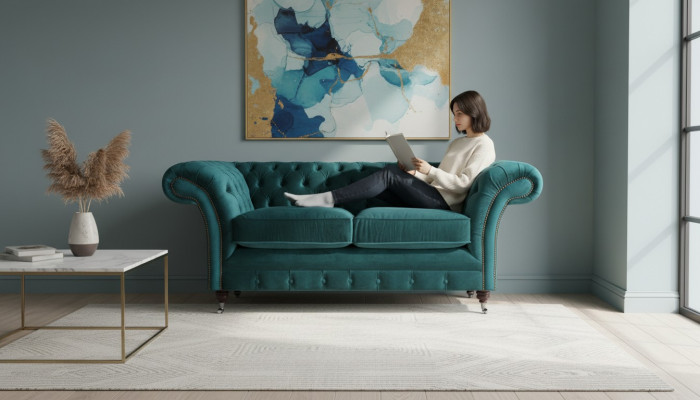 Green two-seater sofa couch living room luxury designer textile furniture