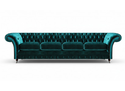 Elegant Chesterfield green upholstered couch modern four-seater textile sofa