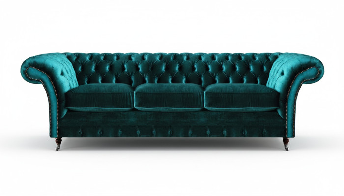 Living room green three-seater sofa couch textile furniture upholstered seat furniture