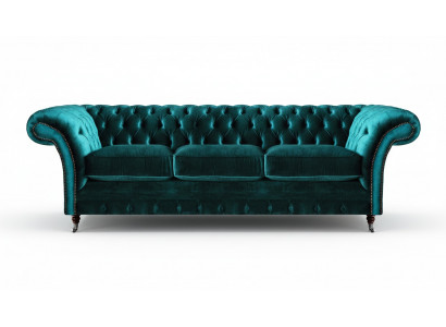 Living room green three-seater sofa couch textile furniture upholstered seat furniture