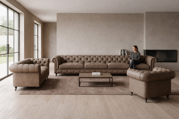 Modern gray Chesterfield suite upholstery fabric couches 3-piece set