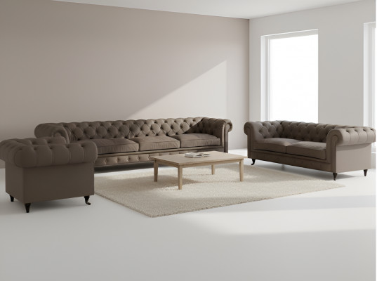 Modern gray Chesterfield suite upholstery fabric couches 3-piece set