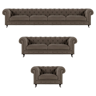 Modern gray Chesterfield suite upholstery fabric couches 3-piece set