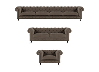 Modern gray Chesterfield suite upholstery fabric couches 3-piece set