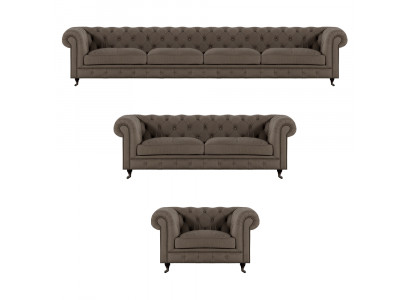 Modern gray Chesterfield suite upholstery fabric couches 3-piece set