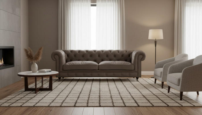 Chesterfield Upholstered Furniture Two-seater Sofa Couch Fabric Gray Living Room