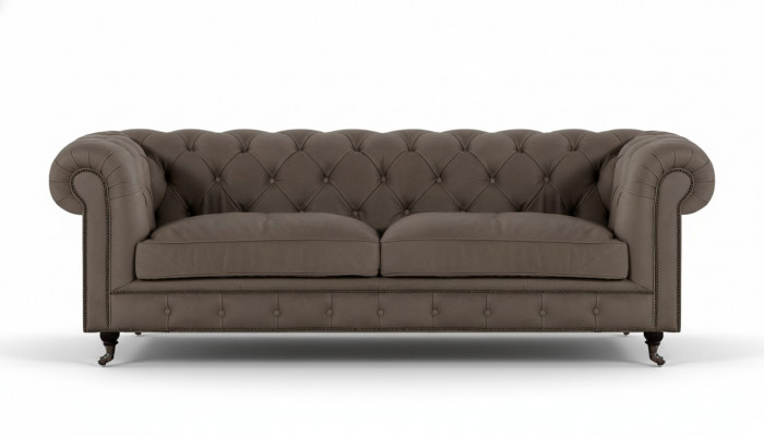 Chesterfield Upholstered Furniture Two-seater Sofa Couch Fabric Gray Living Room