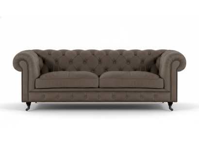 Chesterfield Upholstered Furniture Two-seater Sofa Couch Fabric Gray Living Room
