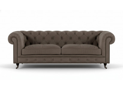 Chesterfield Upholstered Furniture Two-seater Sofa Couch Fabric Gray Living Room