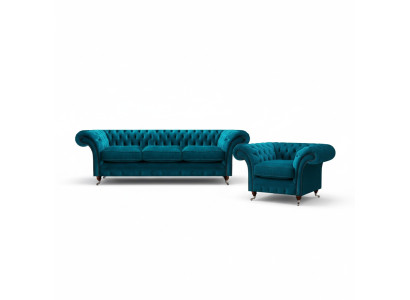 Light blue Chesterfield upholstered suite designer 3-seater sofa armchair