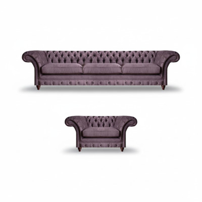 Lila Chesterfield Upholstery Set Stylish Three-Seater Textile Armchair