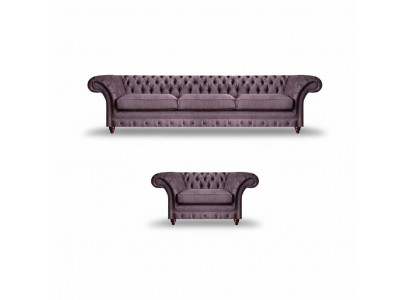 Lila Chesterfield Upholstery Set Stylish Three-Seater Textile Armchair