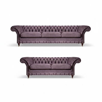 Modern Chesterfield Upholstery Set Elegant Three-Seater Textile 2-Piece 2-Seater
