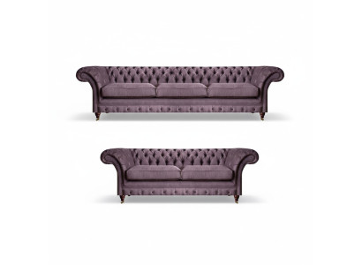Modern Chesterfield Upholstery Set Elegant Three-Seater Textile 2-Piece 2-Seater