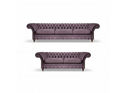 Modern Chesterfield Upholstery Set Elegant Three-Seater Textile 2-Piece 2-Seater