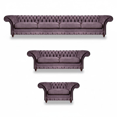 Chesterfield Lilac Furniture Complete Sofa Set Modern Seating 3-piece