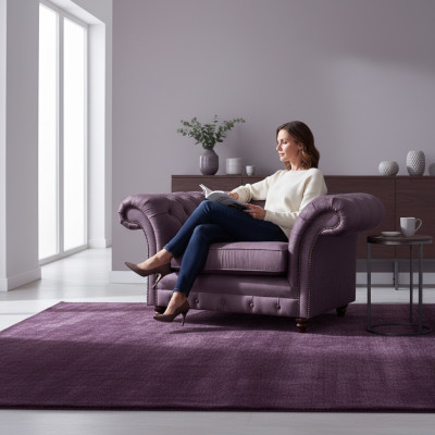 Chesterfield Lilac Armchair Living Room Textile Single Seat Elegant 1-Seater