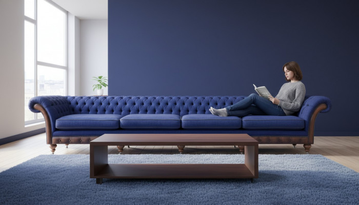 Blue Chesterfield living room four-seater sofa exclusive upholstered furniture