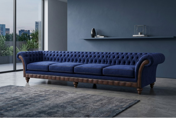 Blue Chesterfield living room four-seater sofa exclusive upholstered furniture