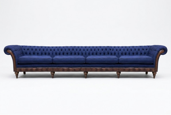 Blue Chesterfield living room four-seater sofa exclusive upholstered furniture