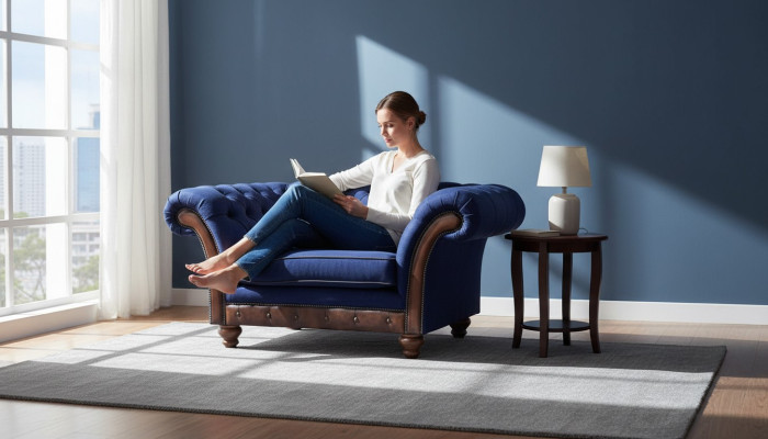 Luxurious Chesterfield Blue Armchair Upholstery Designer Recliner Chair