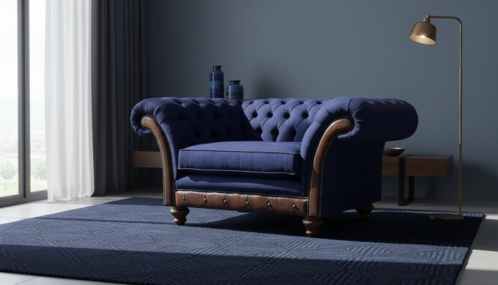 Luxurious Chesterfield Blue Armchair Upholstery Designer Recliner Chair
