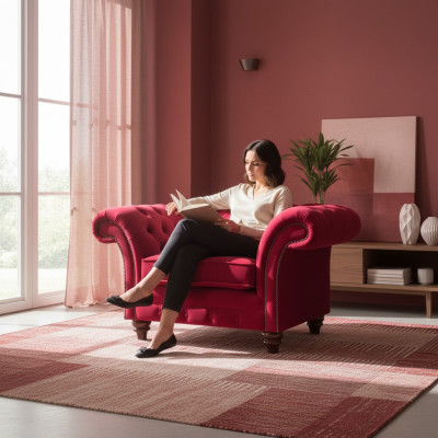 Red Chesterfield Living Room Armchair Designer Fabric Armchair Recliner