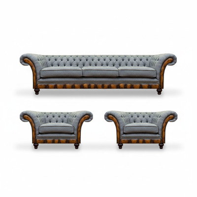 Stylish Chesterfield Light Gray Sofa Set Living Room Sofas 3-piece