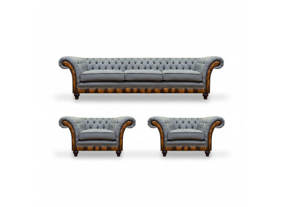 Stylish Chesterfield Light Gray Sofa Set Living Room Sofas 3-piece