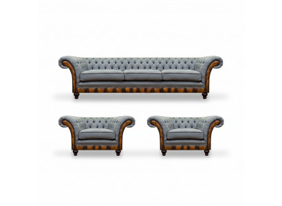 Stylish Chesterfield Light Gray Sofa Set Living Room Sofas 3-piece