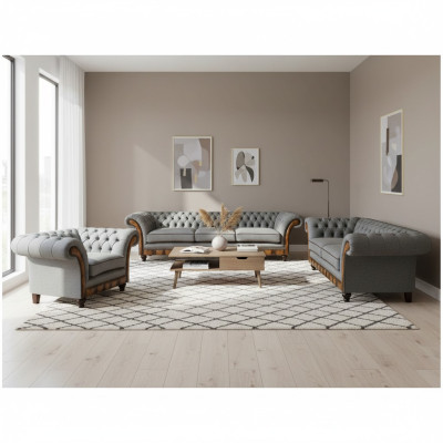 Chesterfield light gray upholstered furniture living room sofa set elegant set