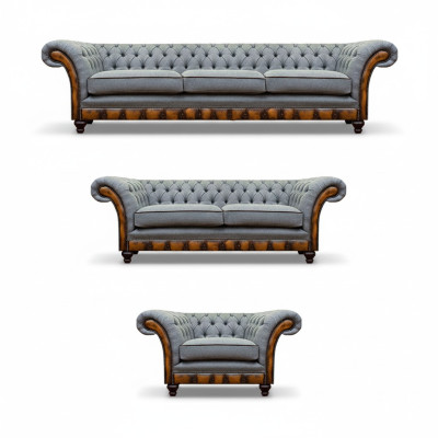 Chesterfield light gray upholstered furniture living room sofa set elegant set