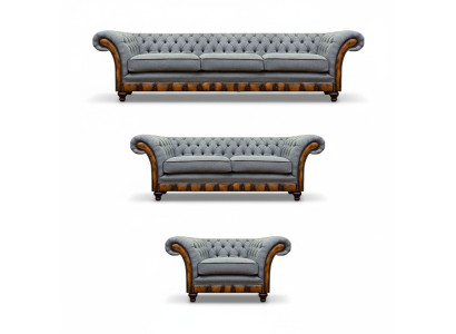 Chesterfield light gray upholstered furniture living room sofa set elegant set