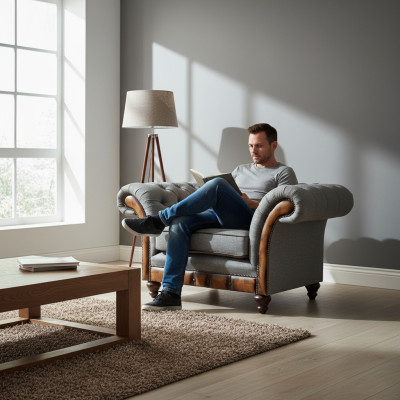 Gray single-seater Chesterfield armchair designer cocktail 1-seater