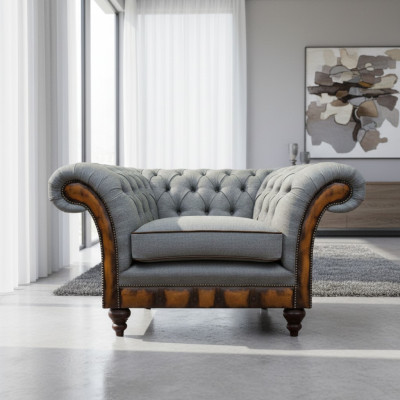 Gray single-seater Chesterfield armchair designer cocktail 1-seater