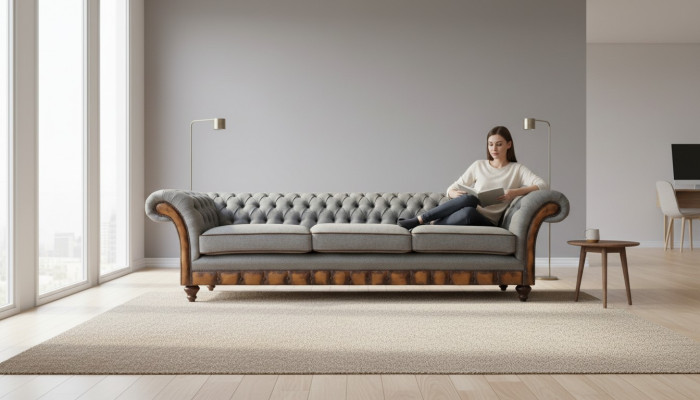 Light gray living room modern couch exclusive three-seater designer furniture
