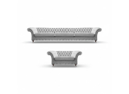 White Chesterfield Three-Seater Luxurious Living Room Upholstered Chair 2-piece Set