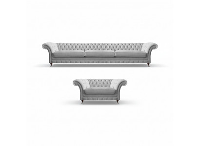 White Chesterfield Three-Seater Luxurious Living Room Upholstered Chair 2-piece Set