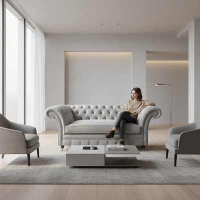 Modern White Chesterfield Single-Seater Luxurious Upholstered Armchair