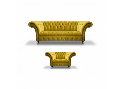 Modern Yellow Chesterfield Upholstered Suite Luxurious 3-Seater Textile Armchair