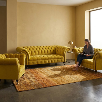 Living room yellow Chesterfield sofa set modern 3-piece upholstery set