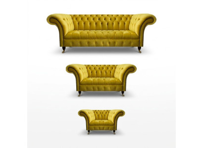 Living room yellow Chesterfield sofa set modern 3-piece upholstery set