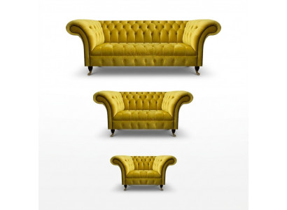 Living room yellow Chesterfield sofa set modern 3-piece upholstery set
