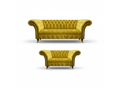 Stylish Yellow Chesterfield Upholstered Living Room Sofa Set 2-Piece