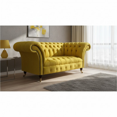 Modern Chesterfield Seating Yellow Two-Seater Designer Fabric Sofa