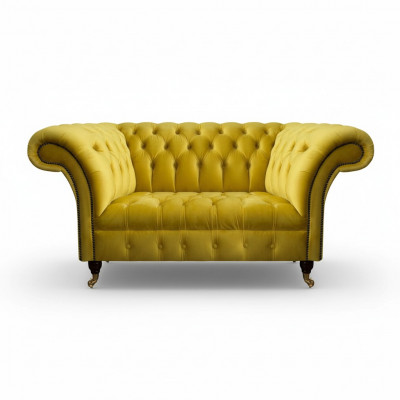 Modern Chesterfield Seating Yellow Two-Seater Designer Fabric Sofa