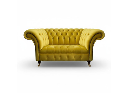 Modern Chesterfield Seating Yellow Two-Seater Designer Fabric Sofa