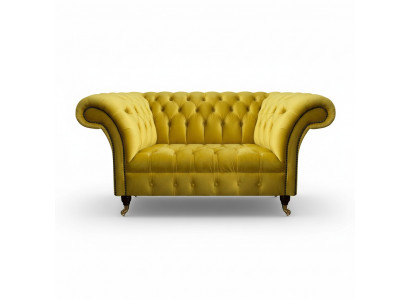 Modern Chesterfield Seating Yellow Two-Seater Designer Fabric Sofa