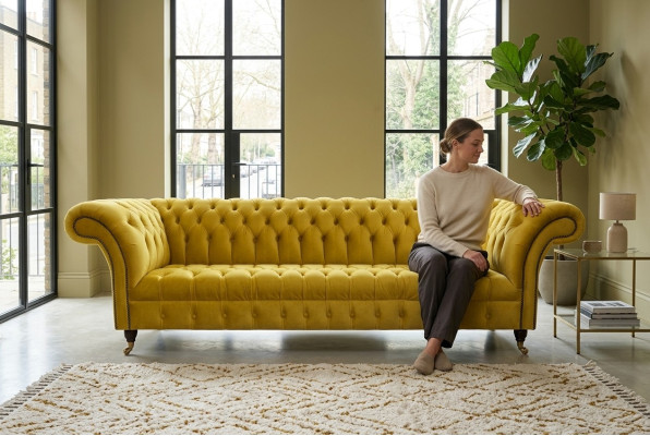 Chesterfield Yellow Four-Seater Designer Upholstered Furniture Living Room Couch